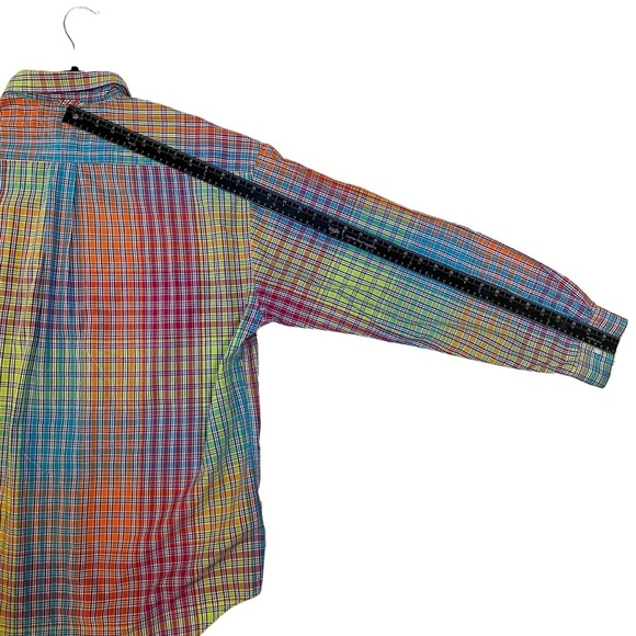 Vtg Tommy Hilfiger Rainbow Plaid Checkered Button‎ Down Dress Shirt Mens XL 90s - Picture 9 of 10